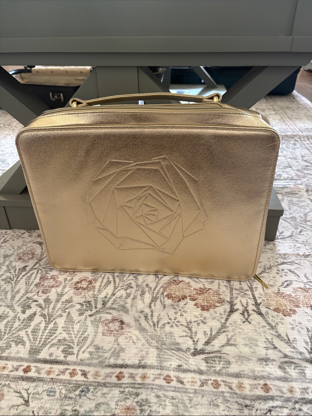 NWOT Lancôme Metallic Gold Embossed Rose Cosmetic Case